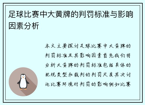 足球比赛中大黄牌的判罚标准与影响因素分析