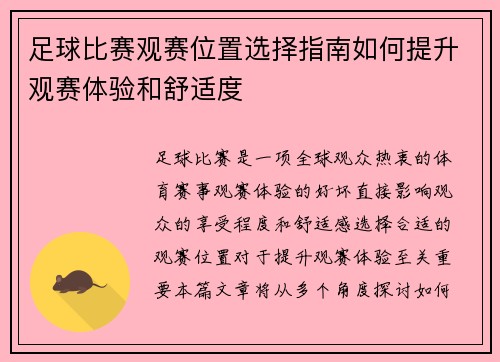 足球比赛观赛位置选择指南如何提升观赛体验和舒适度