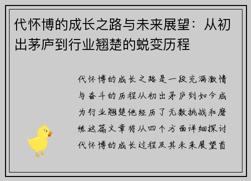 代怀博的成长之路与未来展望：从初出茅庐到行业翘楚的蜕变历程